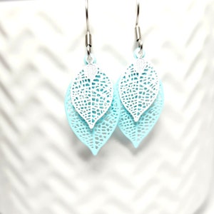 Filigree Earrings, Blue and White Teardrop Filigree Earrings, Boho Earrings image 2