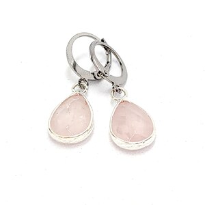 Rose Quartz Earrings, Blue Amazonite, Teardrop Gemstone Earrings image 1