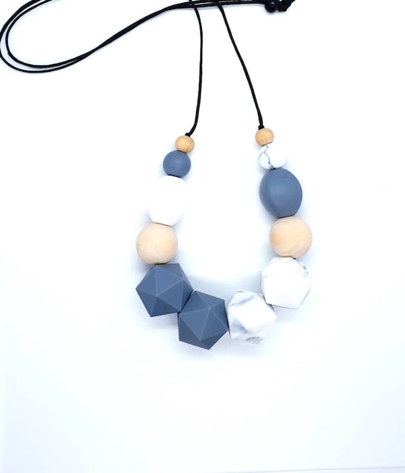 Grey White Silicone Bead Necklace