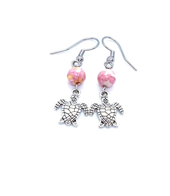 Turtle Earrings / Pink Earrings / Animal Jewelry