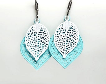 Blue and White Filigree Earrings, Small Dangle Earrings, Filigree Earrings