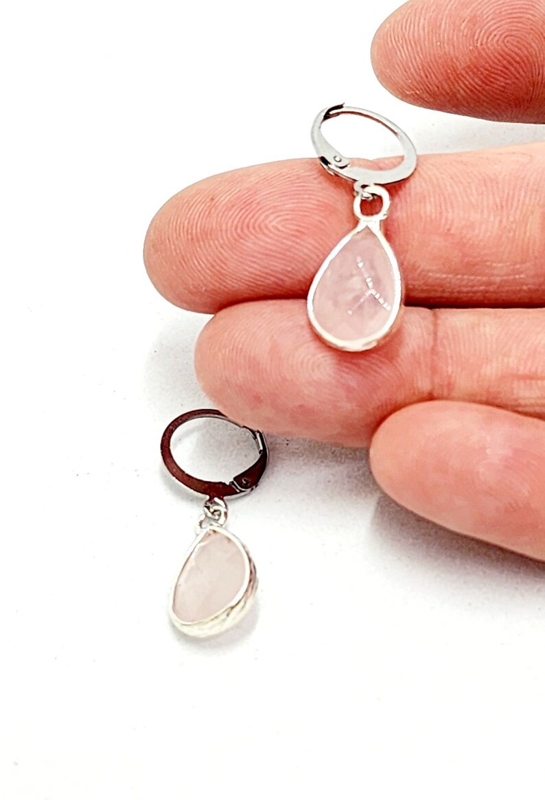 Rose Quartz Earrings, Blue Amazonite, Teardrop Gemstone Earrings image 3