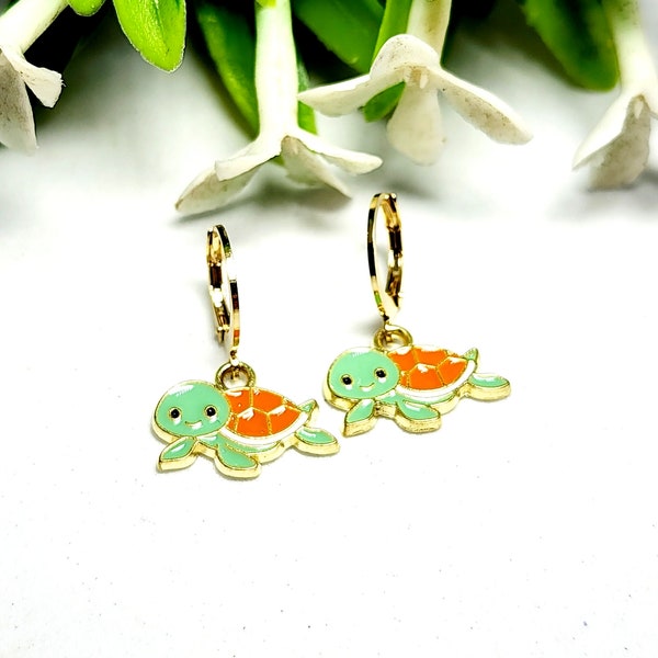 Turtle Earrings, Tropical Earrings, Animal Earrings, Girls Earrings