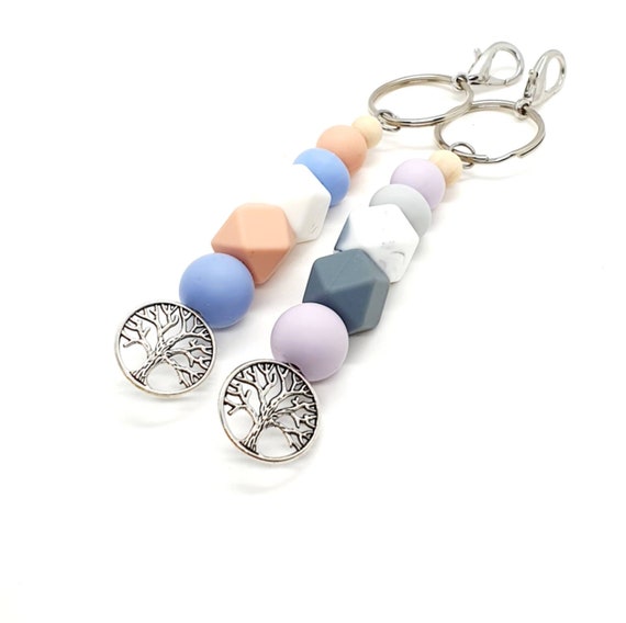 Silicone Keychain / Tree of Life / Beaded Keyring