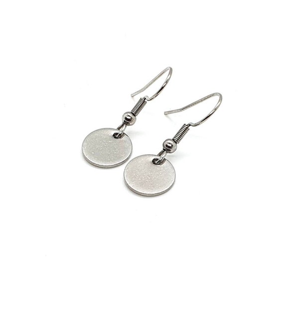 Silver Disc Earrings / Stainless Steel / Small Drop Earrings