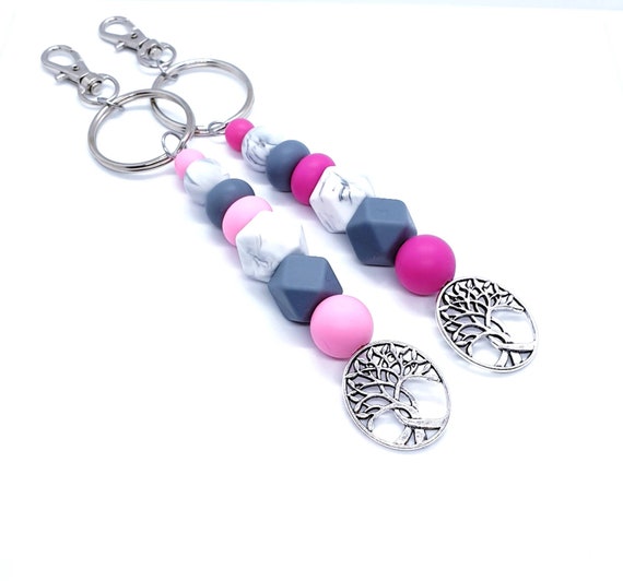 Pink Silicone Bead Keychains / Keychain for Women