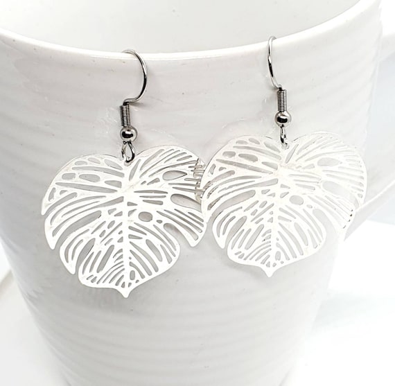 Silver Monstera Earrings / Statement Earrings