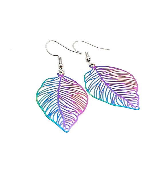 Leaf Earrings / Multi Colour Filigree Leaf Earrings