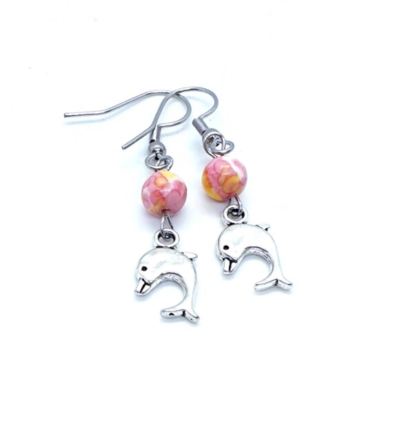 Dolphin Earrings / Animal Jewelry / Pink Earrings