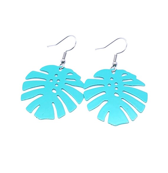 Turquoise Monstera Earrings / Leaf Earrings