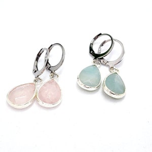 Rose Quartz Earrings, Blue Amazonite, Teardrop Gemstone Earrings image 7