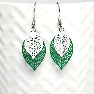 Filigree Earrings, Green and White Teardrop Filigree Earrings, Boho Earrings