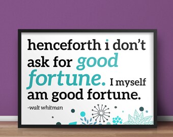 8.5x11 Digital Print / Good Fortune / Inspirational Quote / Motivational Gift Print / College Decor / Home Decor