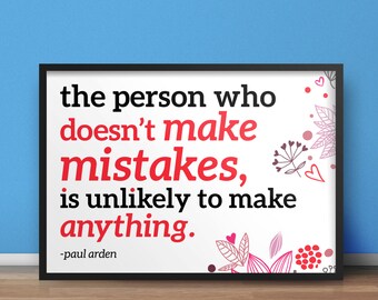 8.5x11 Digital Print / Mistakes / Inspirational Quote / Motivational Gift Print / College Decor / Home Decor