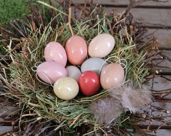 Ceramic Easter Eggs Handmade 9 Pieces Easter Decoration Pastel Red Tones