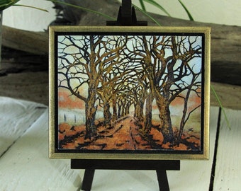 Miniature picture, print with real wood frame, 13 x 11 cm