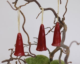 3 pieces of ceramic bells, dark red