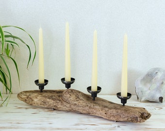 Candlesticks, candlesticks, driftwood with metal candle holders