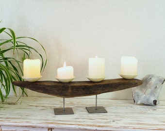 Candlesticks, candlesticks, driftwood, ceramics, with 4 candle plates