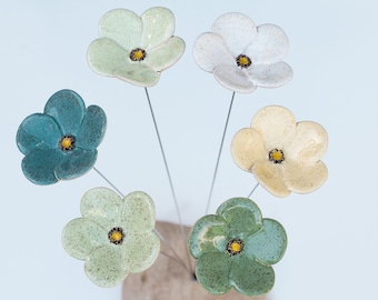 Bouquet of "green colors", ceramic flowers, 6 pieces, Ceramic flowers, handmade