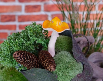 Mushroom, toadstool made of ceramic, handmade, figurine, plant plug, sculpture, decoration made of ceramic