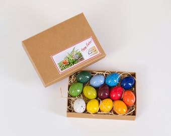 Easter eggs, small colorful eggs, 13 pieces, handmade, ceramic