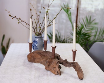 Candlesticks, driftwood, ceramics, with 3 pieces of drop candles