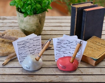 Porte-stylo, set d'écriture "Stone", céramique fait main, couleurs pastel