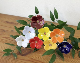 blossoms, 8 pcs, plug, flowers madeof ceramic, multicolor