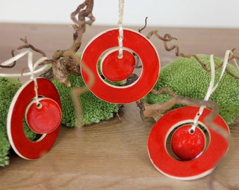 Christmas tree decorations, Christmas decorations, ceramics, double circle, red circle