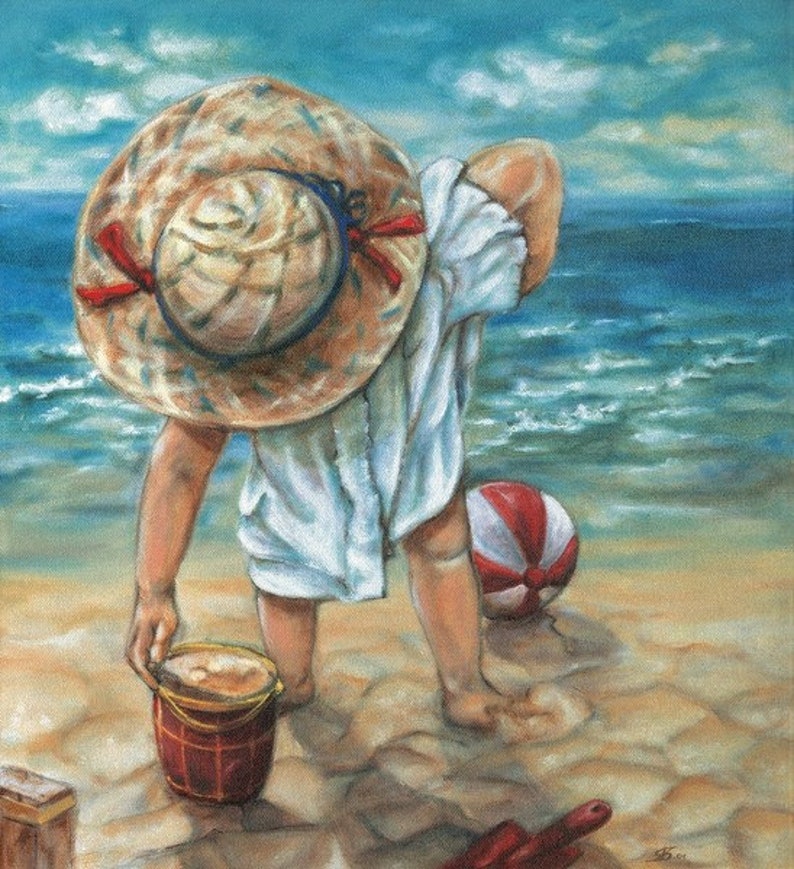 Art Print Child playing on the beach KD1 image 2