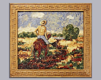 Mosaico, pittura acrilica, collage di argilla e colori acrilici, "Der Reiter"