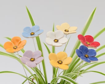 Flores de cerámica, 8 piezas, flores de cerámica, acabado satinado multicolor