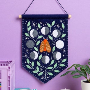 Celestial Pennant Felt Craft Embroidery Kit : DIY Craft Set for Beginners with Wool Felt