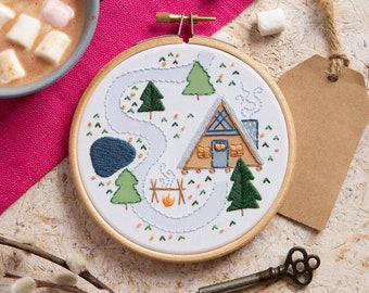 Log Cabin Mini Embroidery Kit - Home Embroidery Kit - Beginner Embroidery Kit - Housewarming Craft Kit - Mini Embroidery Kit - Cabin Life