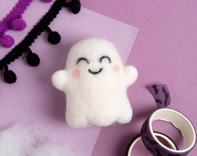 Happy Ghost Halloween Needle Felting Kit : Beginners DIY Craft Set with British Wool