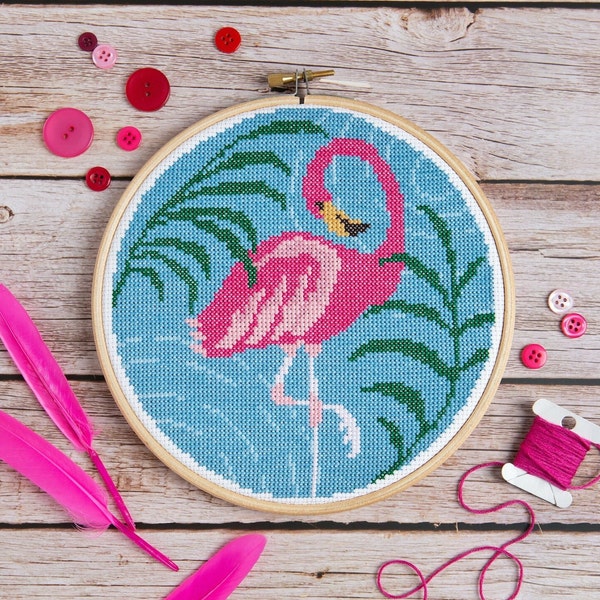 Flamingo Cross Stitch Kit - Cross Stitch for Beginners - Flamingo Craft Kit - Easy Cross Stitch Pattern - Bird Cross Stitch Kit - Flamingos
