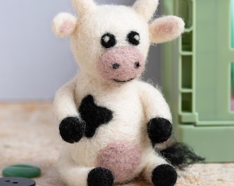 Cow Needle Felting Kit : Beginners DIY Craft Set with British Wool