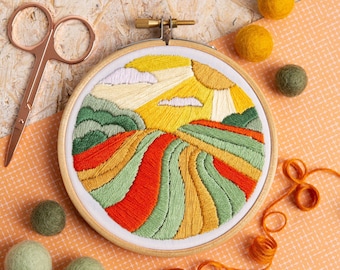 Harvest Time Fields Embroidery Kit : Beginner 4" / 10cm DIY Stitching Craft Set