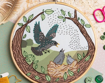 Starling Song Embroidery Kit : Beginner 7" / 18cm DIY Stitching Craft Set