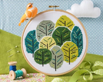 Summer Trees Cross Stitch Kit - Cross Stitch for Beginners - Botanical Cross Stitch - Simple Cross Stitch Pattern - Beginner Cross Stitch