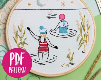 Wild Swimming PDF Embroidery Pattern - Swim Wonderful Women Embroidery Design - Instant Download - Wild Swimming Embroidery PDF