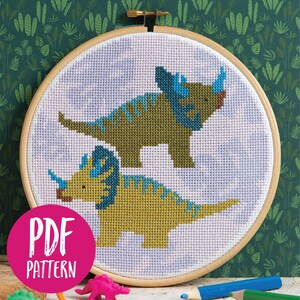 Triceratops Cross Stitch PDF Pattern - Instant Download - Dinosaur Cross Stitch - Dino Nursery Decor - PDF Cross Stitch Pattern