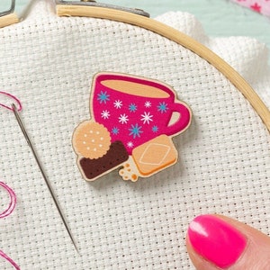 Tea & Biscuits Magnetic Needle Minder - Cute Needle Minder - Mug Needle Minder - Embroidery Tools - Embroidery Gifts - Cross Stitch Gift