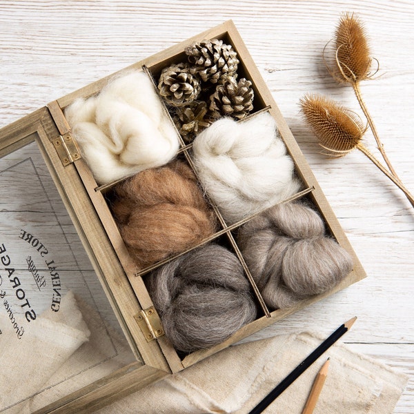 British Breeds Needle Felting Wool Bundle no.1  - Natural Roving - British Wool Roving - Undyed Felting Wool - Wool Tops - Spinning Wool