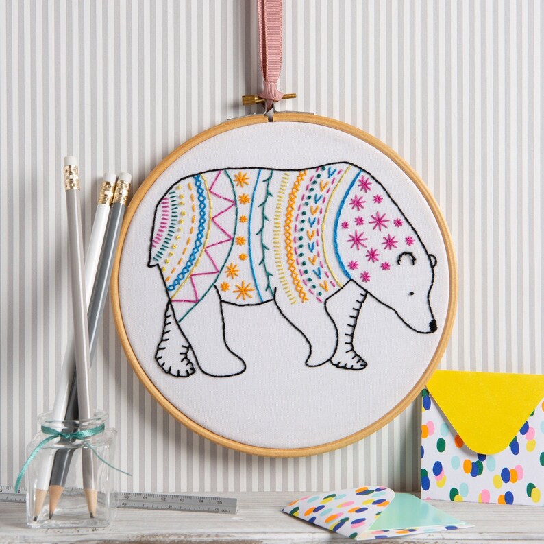 Bear Embroidery Kit Embroidery Kit for Beginners Embroidery Sampler Kit Easy Embroidery Kit Embroidered Bear Pattern Hoop Kit image 4