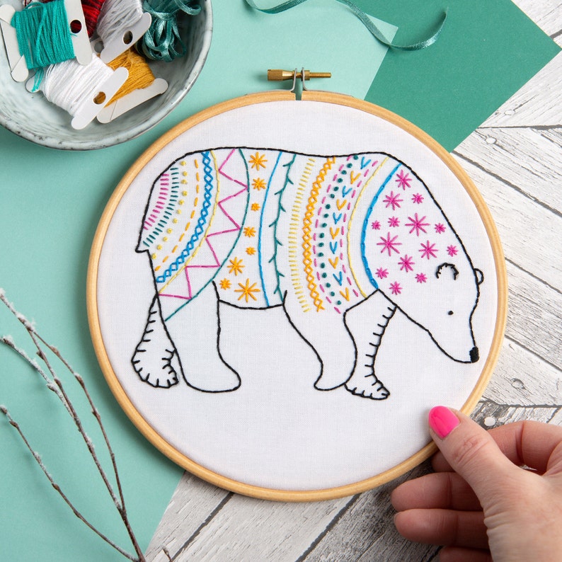 Bear Embroidery Kit Embroidery Kit for Beginners Embroidery Sampler Kit Easy Embroidery Kit Embroidered Bear Pattern Hoop Kit image 1