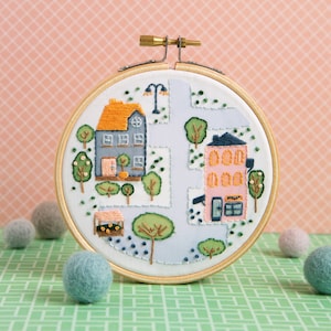 Town Houses Mini Embroidery Kit New Home Embroidery Kit Beginner Embroidery Kit Housewarming Craft Kit Mini Embroidery Kit image 3