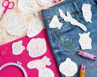 Moon Garden Stick & Stitch Embroidery Pack - Customise Your Clothes with Water-Soluble Embroidery Motifs - Celestial and Botanical Designs