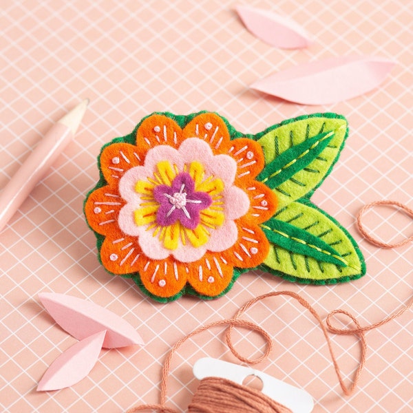 Margery Flower Felt Craft Kit - Brooch Craft Kit - Craft Kit for Beginners - Floral Felt Craft Kit - Applique Felt Kit - Simple Craft Kit